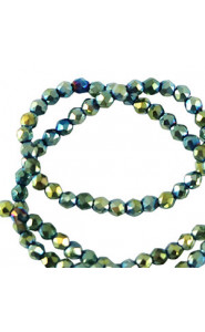 Faceted glass beads 2mm round Multicolour green ab coating